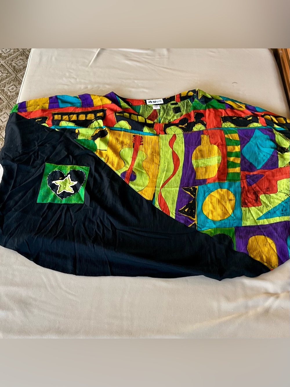 Vintage We Be Bop Women’s Multicolor Patchwork Graphics Blouse | Size 5X
